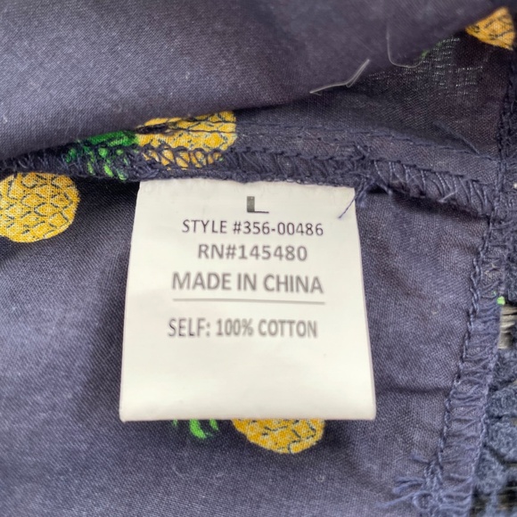 MO:VINT Size Large Blue Pineapple Print Spaghetti Strap Tank Top 100% Cotton - Picture 4 of 6